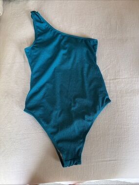 One-Shoulder Teal Women's Maternity One-Piece Swimsuit